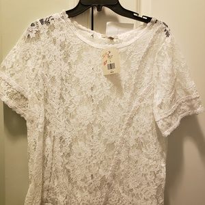 White flower lace blouse new with tags large